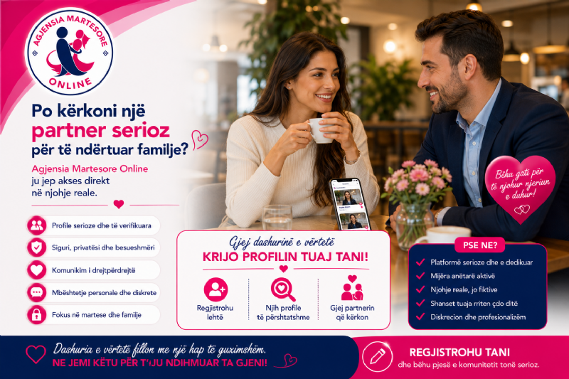 Po kërkoni një partner serioz për të ndërtuar familje? Agjensia Martesore Online ju jep akses direkt në njohje reale.
